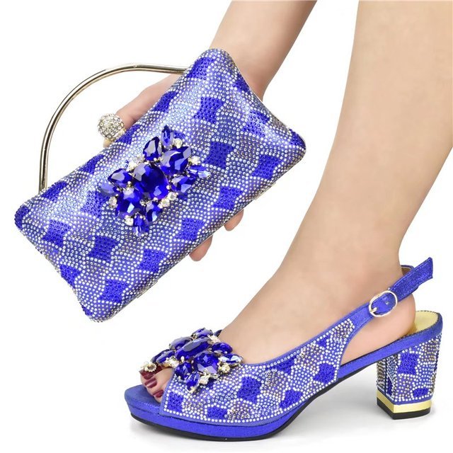 GIYU Gorgeous Peep Toe Slingback Mid Chunky Heel Shoes with Matching Bag - My She Shop