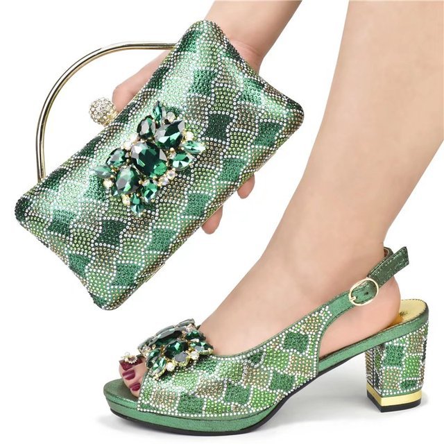 GIYU Gorgeous Peep Toe Slingback Mid Chunky Heel Shoes with Matching Bag - My She Shop