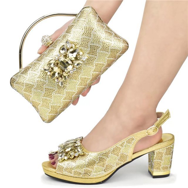 GIYU Gorgeous Peep Toe Slingback Mid Chunky Heel Shoes with Matching Bag - My She Shop