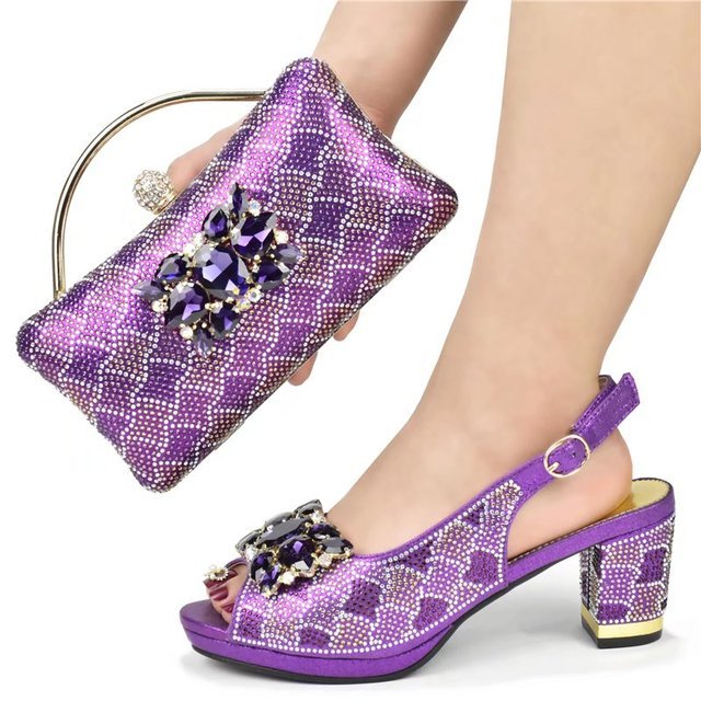 GIYU Gorgeous Peep Toe Slingback Mid Chunky Heel Shoes with Matching Bag - My She Shop