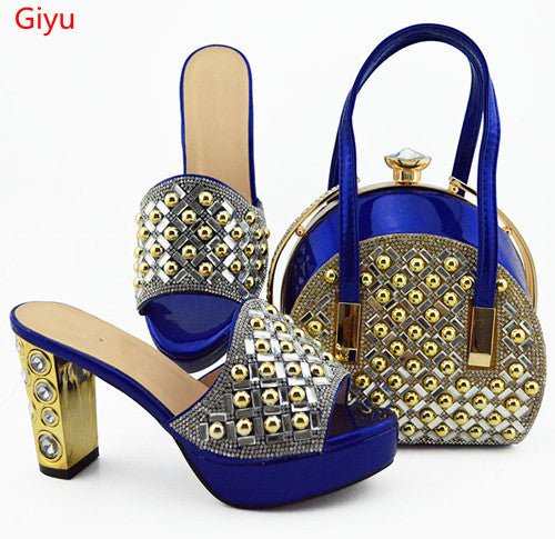 GIYU Gorgeously Studded High Quality Peep Toe Platform Shoes with Matching Bag - My She Shop