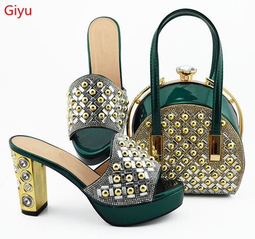 GIYU Gorgeously Studded High Quality Peep Toe Platform Shoes with Matching Bag - My She Shop