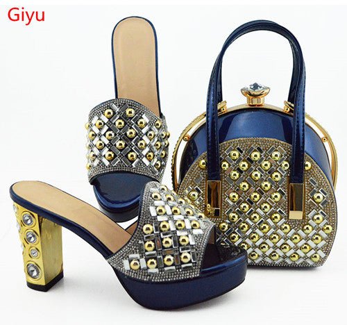 GIYU Gorgeously Studded High Quality Peep Toe Platform Shoes with Matching Bag - My She Shop