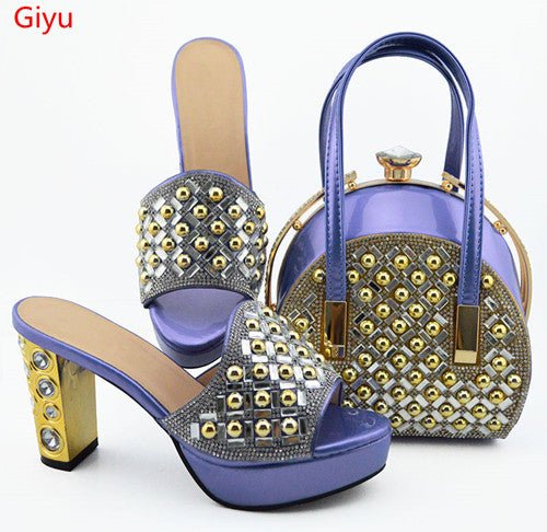 GIYU Gorgeously Studded High Quality Peep Toe Platform Shoes with Matching Bag - My She Shop