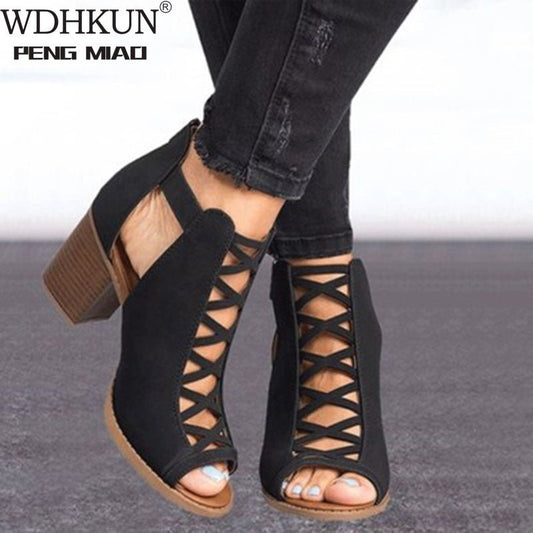 Gorgeous Gladiator Style Square Heel Buckle Strap Shoes - My She Shop