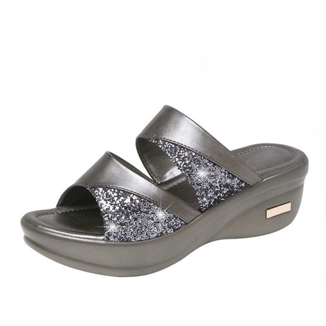 Gorgeous Glitter Wedge Slip On Sandal Shoes - My She Shop