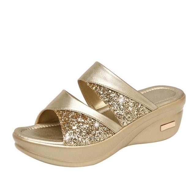 Gorgeous Glitter Wedge Slip On Sandal Shoes - My She Shop