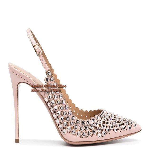 GULLICK Luxury Crystal Embellished Slingback High Thin Heel Shoes - My She Shop