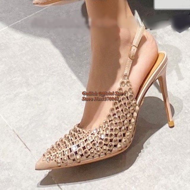 GULLICK Luxury Crystal Embellished Slingback High Thin Heel Shoes - My She Shop