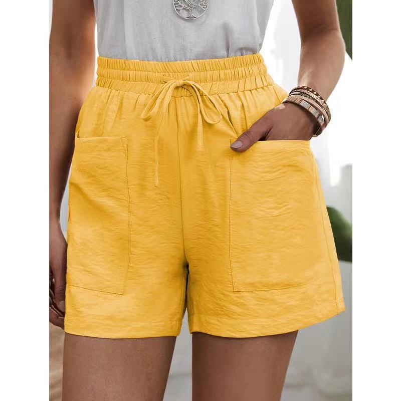 HALLOLILLA Drawstring Cotton Linen Pocket Shorts - My She Shop