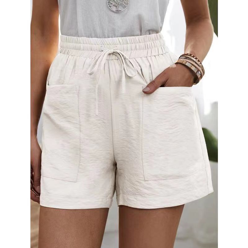 HALLOLILLA Drawstring Cotton Linen Pocket Shorts - My She Shop