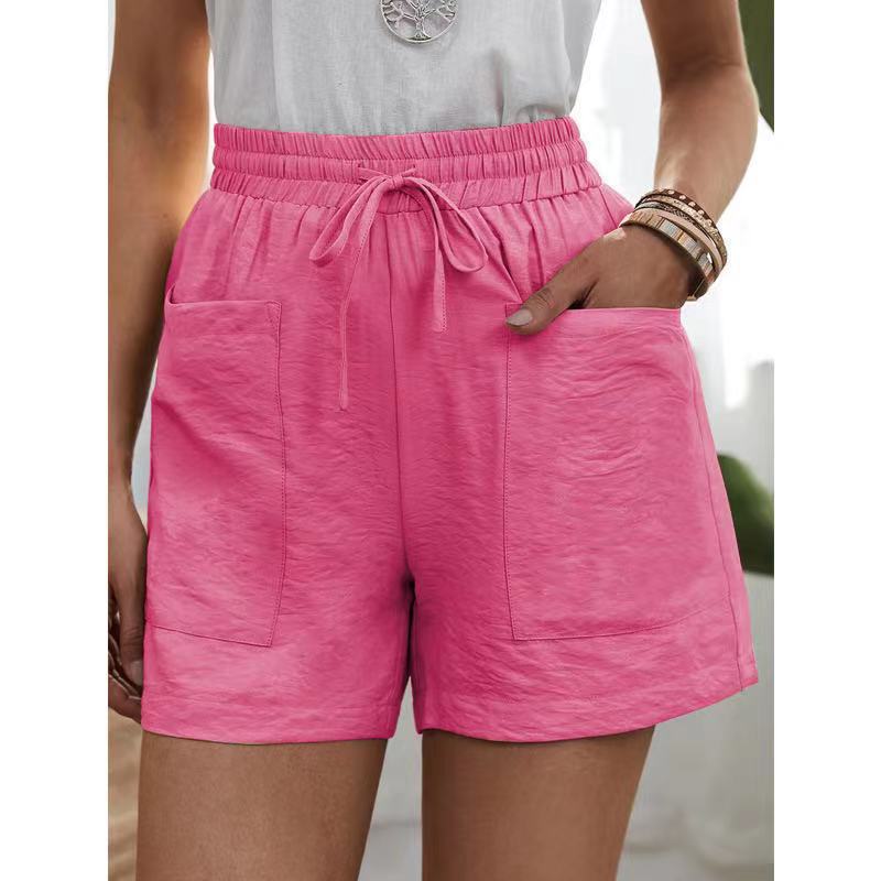 HALLOLILLA Drawstring Cotton Linen Pocket Shorts - My She Shop