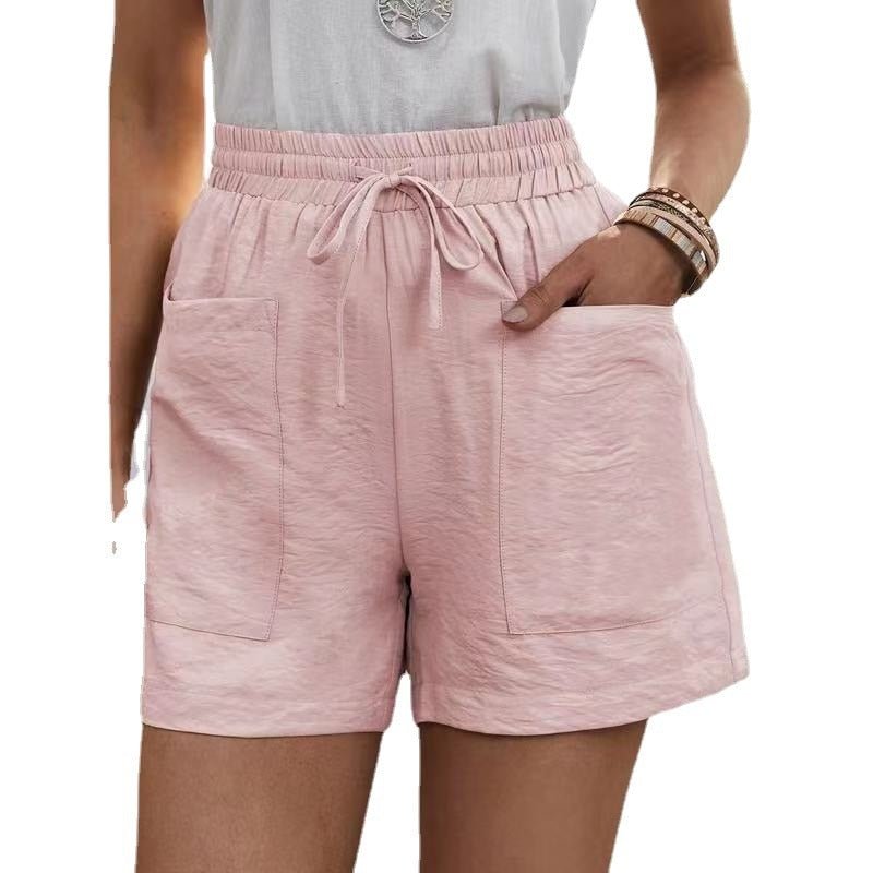 HALLOLILLA Drawstring Cotton Linen Pocket Shorts - My She Shop