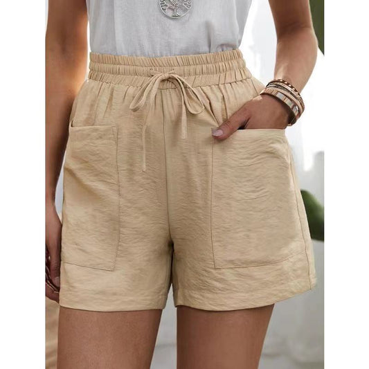 HALLOLILLA Drawstring Cotton Linen Pocket Shorts - My She Shop