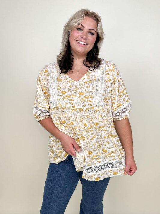 Hayden Los Angeles Floral Lace Puff Sleeve Tunic Top - My She Shop