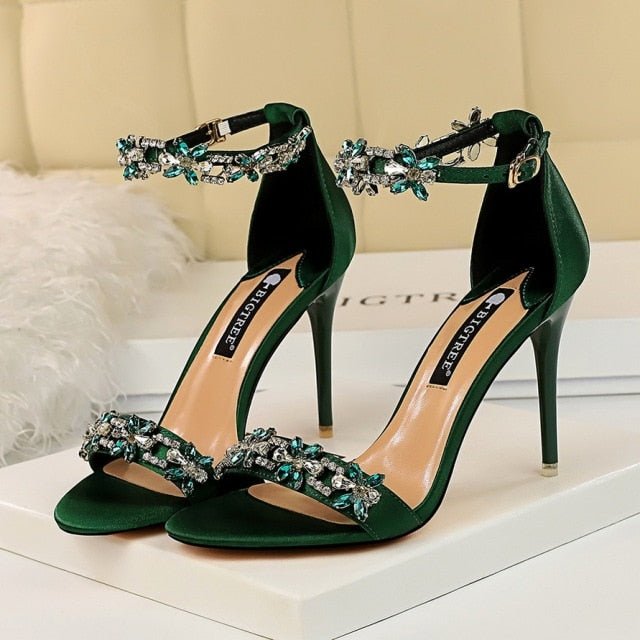 HENGSCARYING Hot Crystal Design Super High Stiletto Heel Satin Strap Shoes - My She Shop