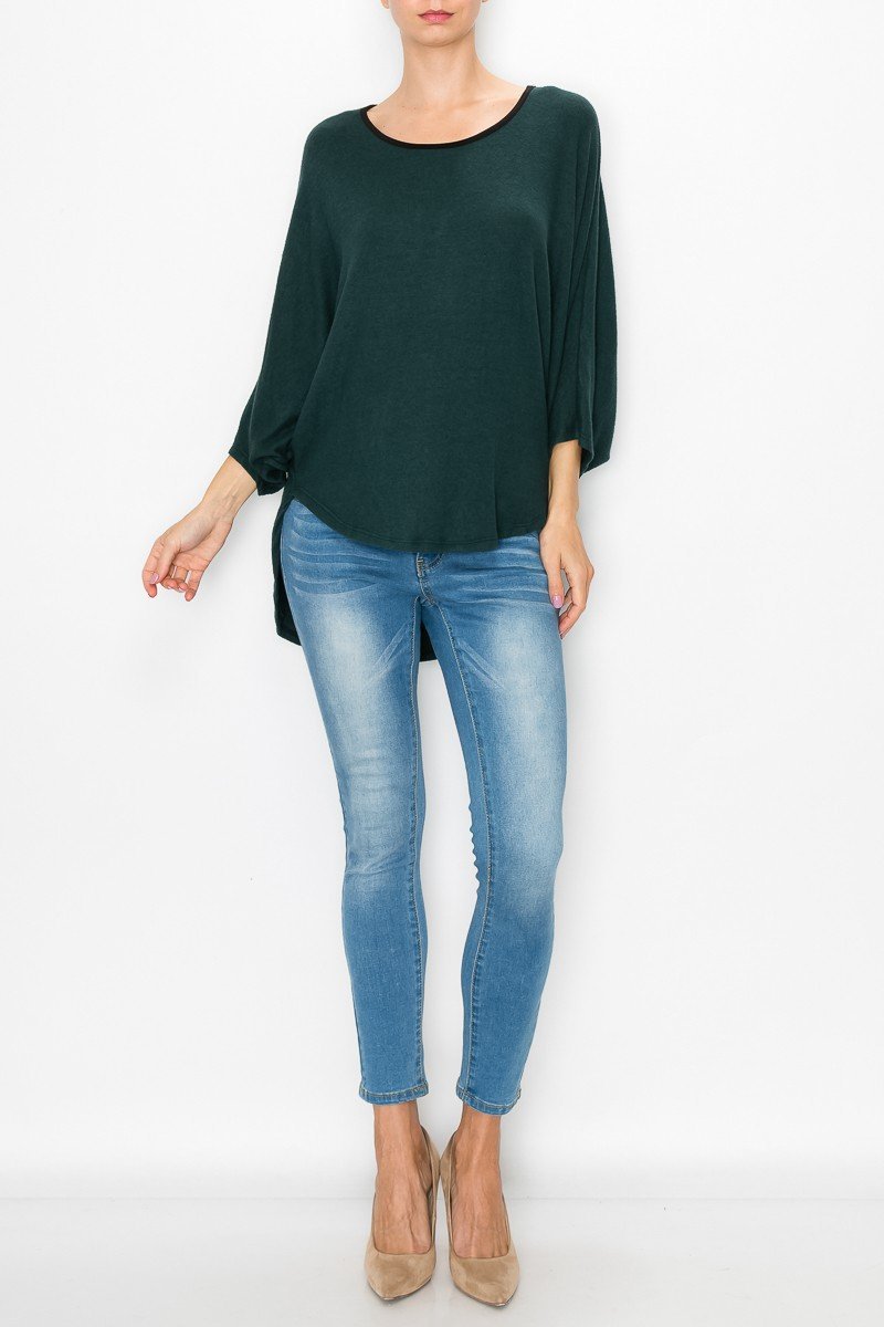 High and Low Round Neck Tunic Top - Green - My She Shop