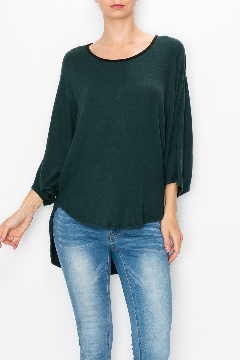 High and Low Round Neck Tunic Top - Green - My She Shop