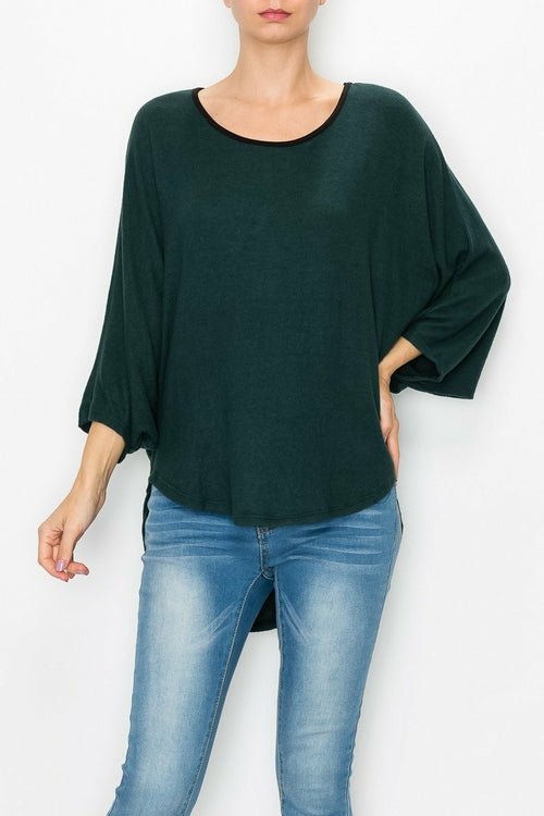 High and Low Round Neck Tunic Top - Green - My She Shop