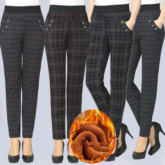 High Waist Winter Poly-Spandex & Wool Choice Mid-Rise Pocket Plus Size Pencil Pants - My She Shop