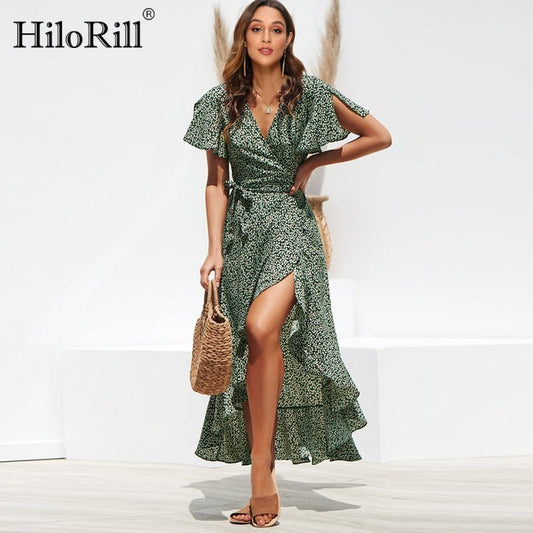 HILORILL Chiffon Ruffle Wrap Dress - My She Shop