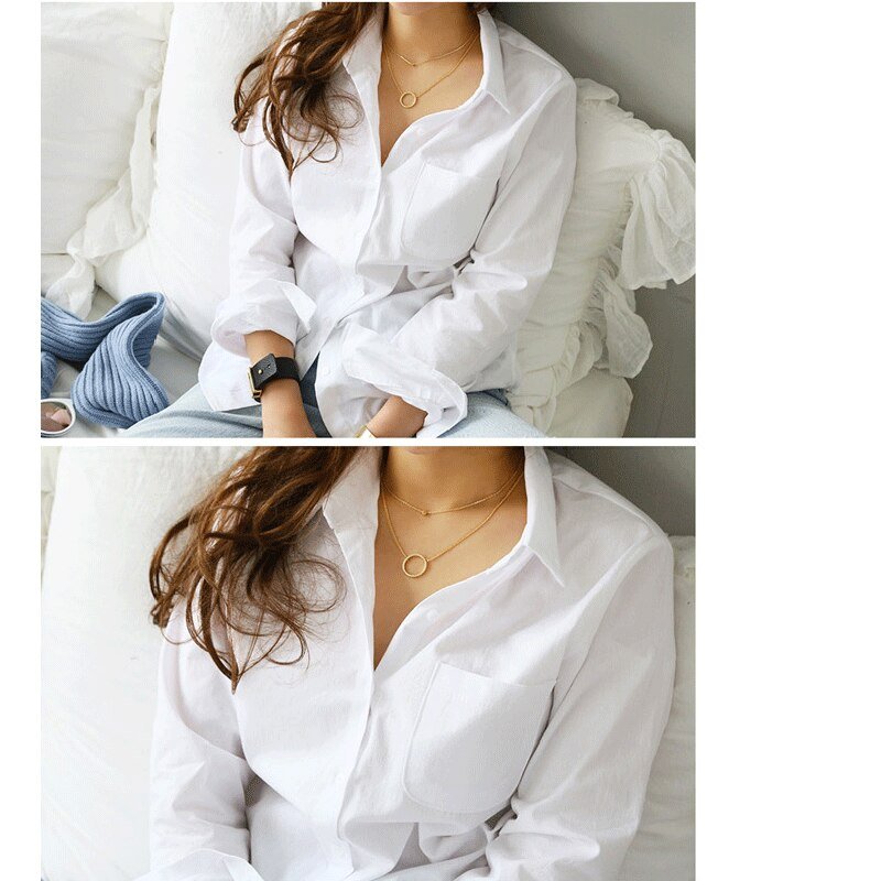 HILORILL Cotton-Poly Blend Casual White Button-Down Blouse - My She Shop