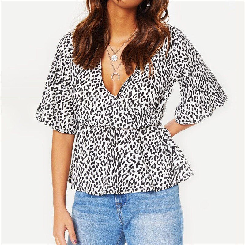 HILORILL Deep V-Neck Wrap Flare Sleeve Blouse - My She Shop