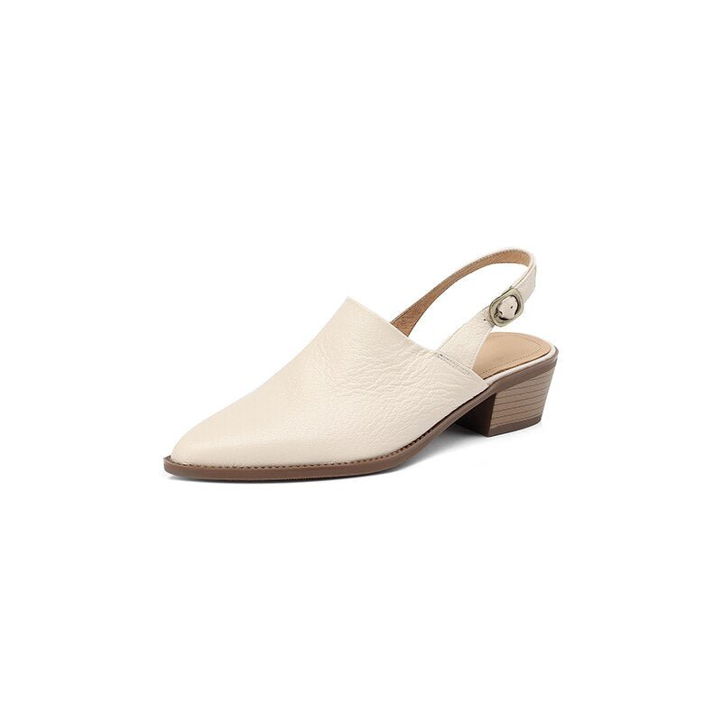 HOLY JASMINE Lovely Leather Low Heel Slingback Shoes - My She Shop