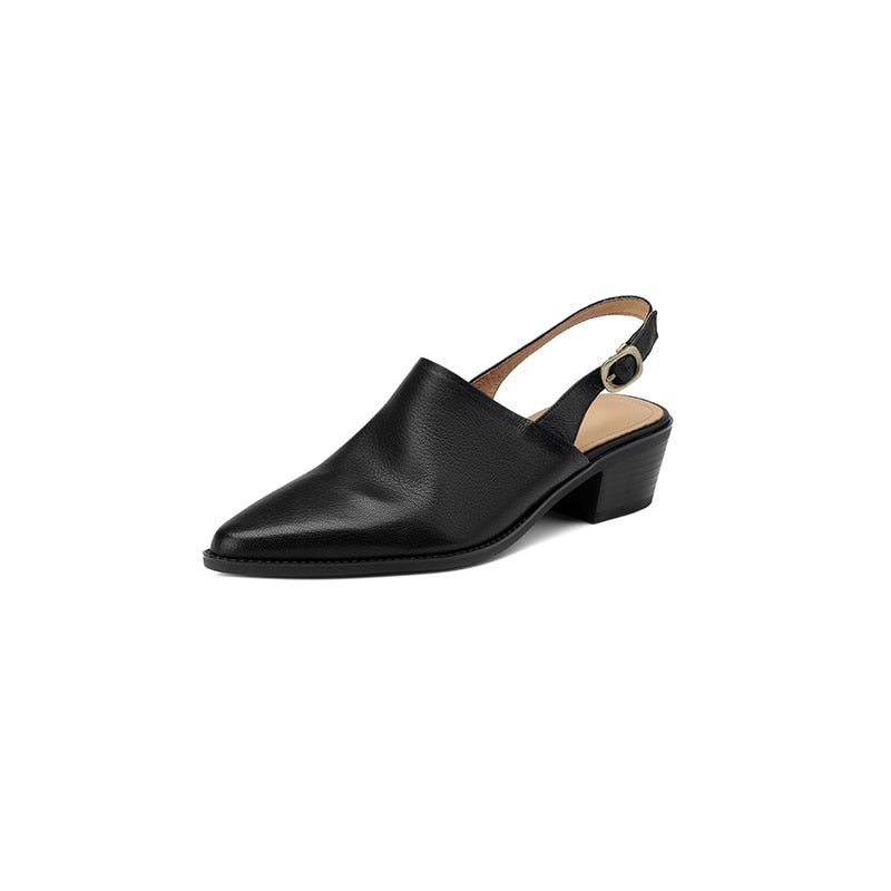 HOLY JASMINE Lovely Leather Low Heel Slingback Shoes - My She Shop