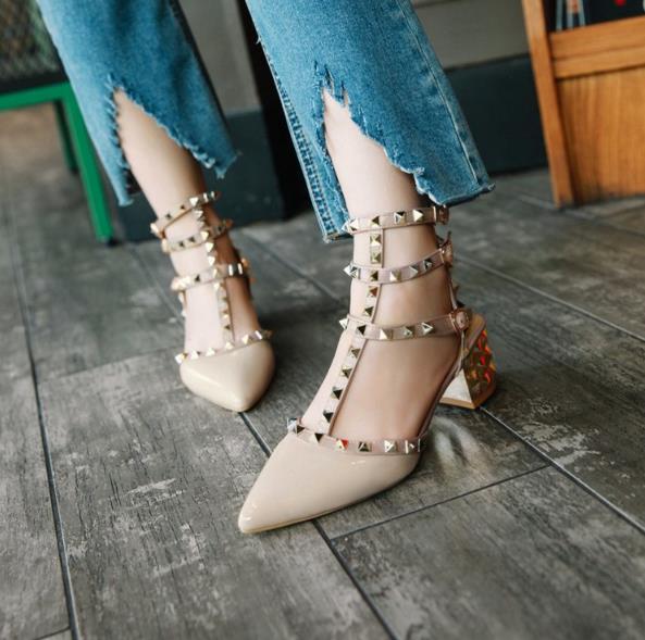 Hot Studded Pointed Toe Strappy Stiletto Shoes - My She Shop