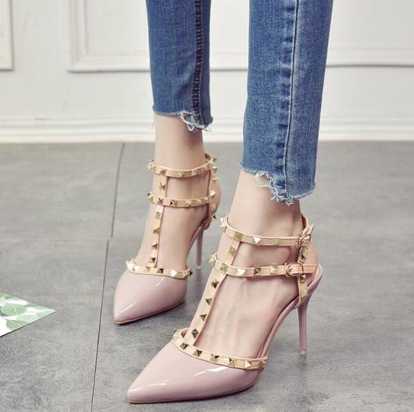 Hot Studded Pointed Toe Strappy Stiletto Shoes - My She Shop