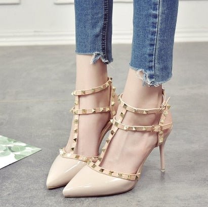 Hot Studded Pointed Toe Strappy Stiletto Shoes - My She Shop