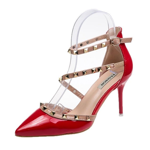 Hot Studded Pointed Toe Strappy Stiletto Shoes - My She Shop