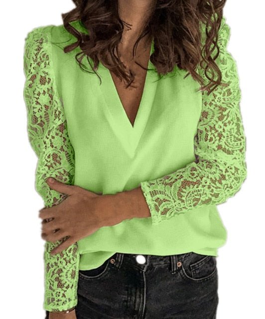 HUGWISER Lovely Lace Hollow-Out Chiffon Multi-Choice Sleeve Plus Size Blouse - My She Shop