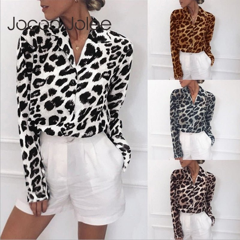 JOCOO JOLEE Chiffon Long Sleeve Button Down Print Blouse Top - My She Shop