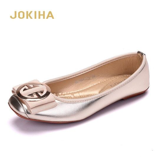 JOKIHA Gorgeous Square Toe Metal Deco Faux Leather Ballet Style Shoes - My She Shop