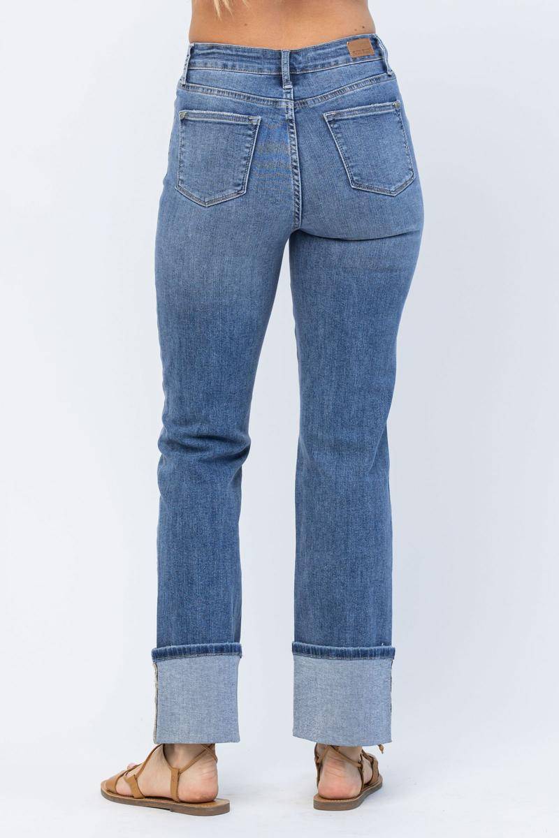 Judy Blue High Waist Straight Leg Wide Cuff Jeans Pants - My She Shop