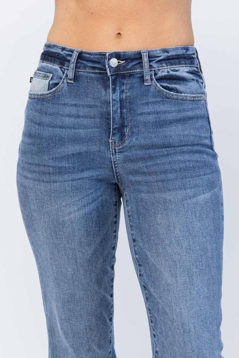 Judy Blue High Waist Straight Leg Wide Cuff Jeans Pants - My She Shop