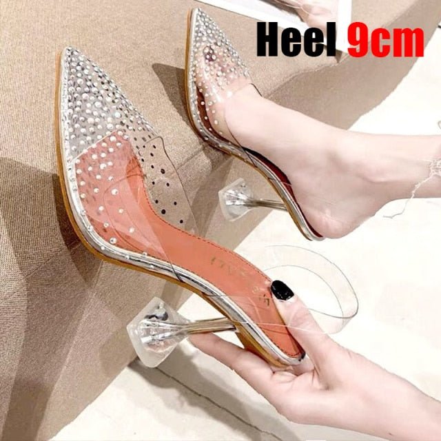 KAMUCC Transparent Crystal Thin Multi-Choice Heel Slingback Shoes - My She Shop