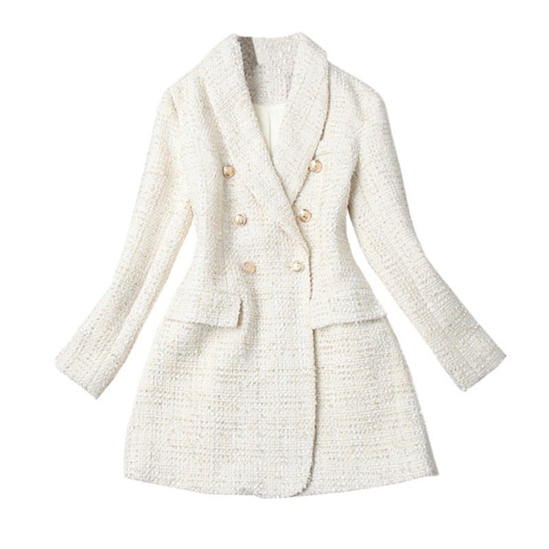 KAROLYI DORA Classic Double-Breasted Cotton-Poly Blend Blazer Coat - My She Shop