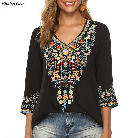 KHALEE YOSE Boho Style Embroidery Blouse - My She Shop