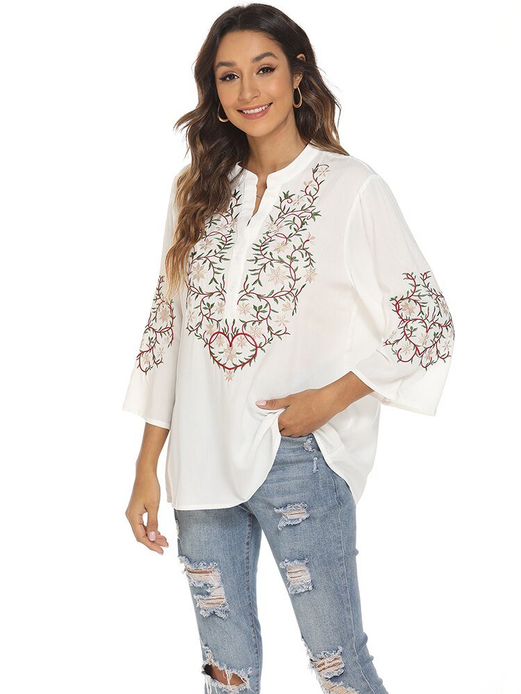 KHALEE YOSE Embroidery White Top - My She Shop