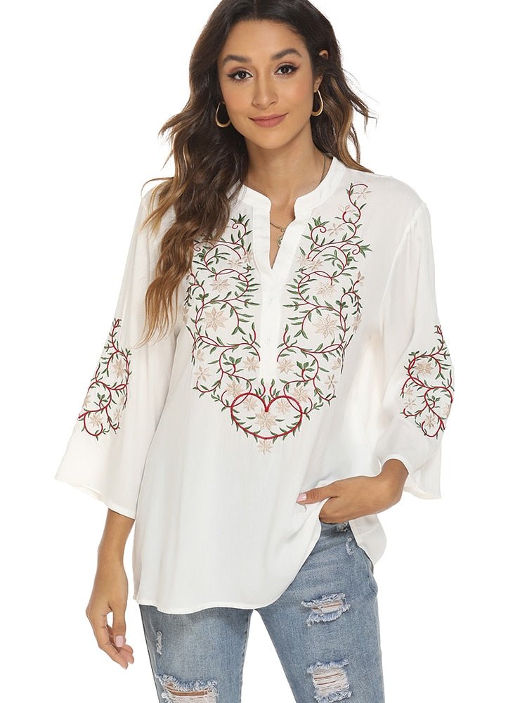 KHALEE YOSE Embroidery White Top - My She Shop