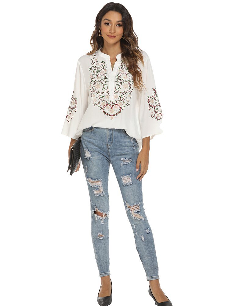 KHALEE YOSE Embroidery White Top - My She Shop