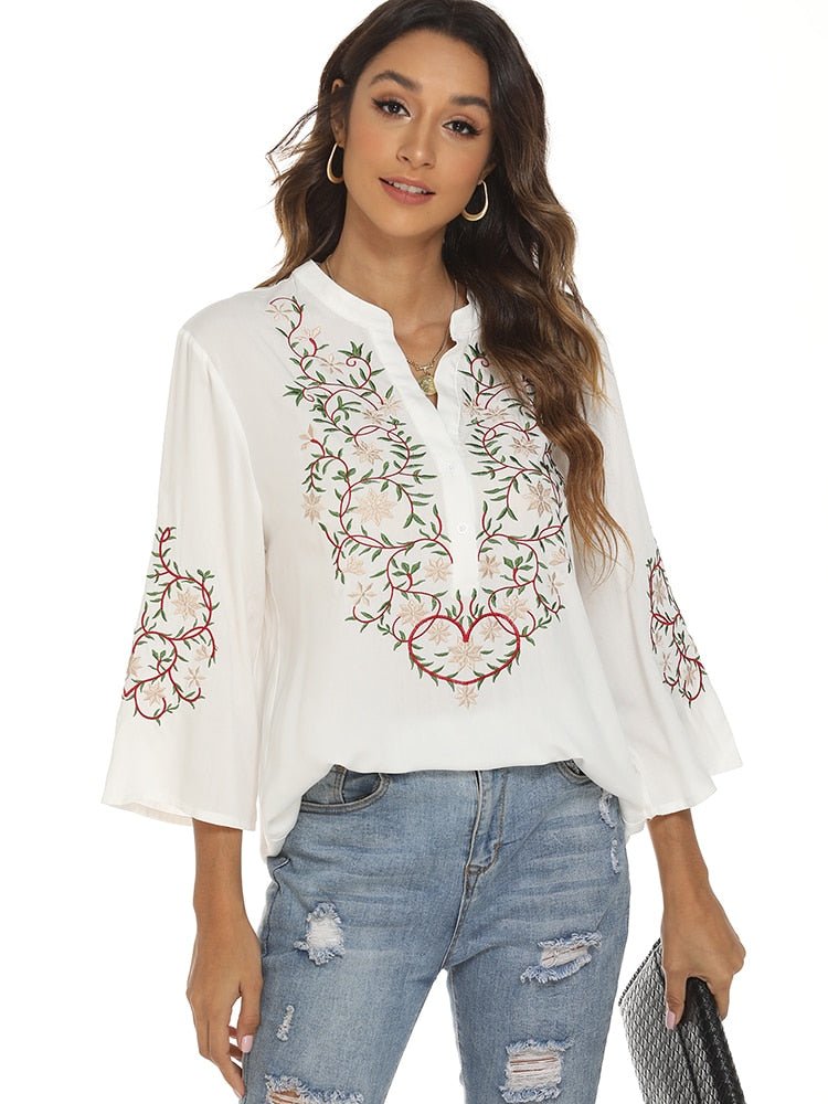 KHALEE YOSE Embroidery White Top - My She Shop