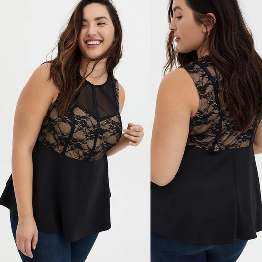 Lacey Mesh Sleeveless Poly-Spandex Blend Plus Size Top - My She Shop