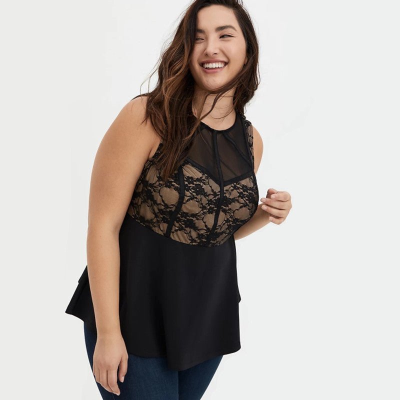 Lacey Mesh Sleeveless Poly-Spandex Blend Plus Size Top - My She Shop