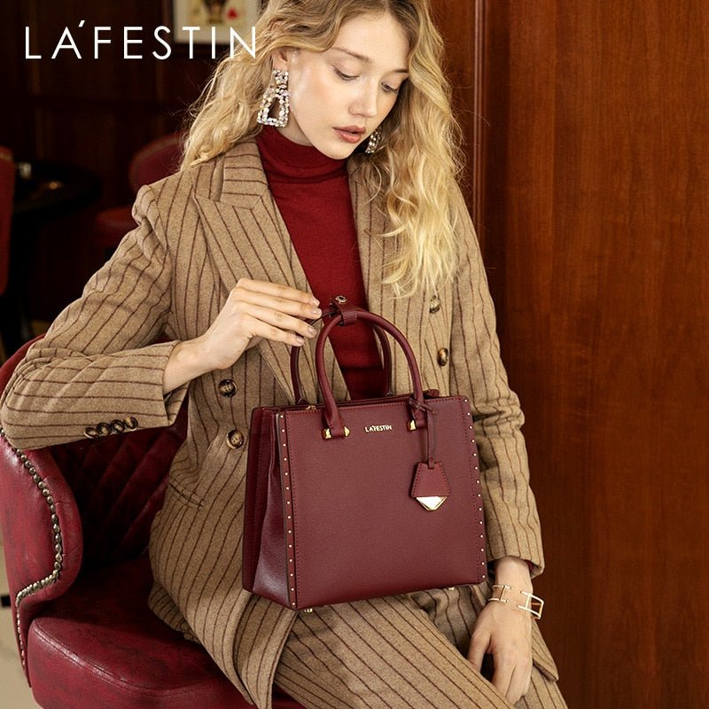 LA'FESTIN Lovely Leather Large Capacity Zipper Closure Crossbody Handbag Shoulder Bag - My She Shop