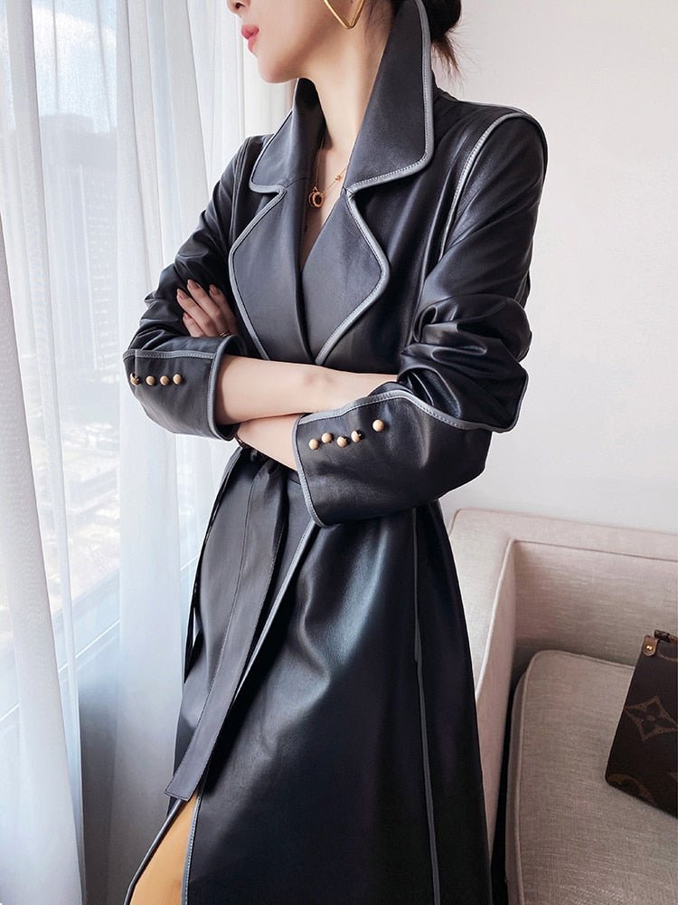 Lautaro Lovely Faux Leather Trench Coat - My She Shop