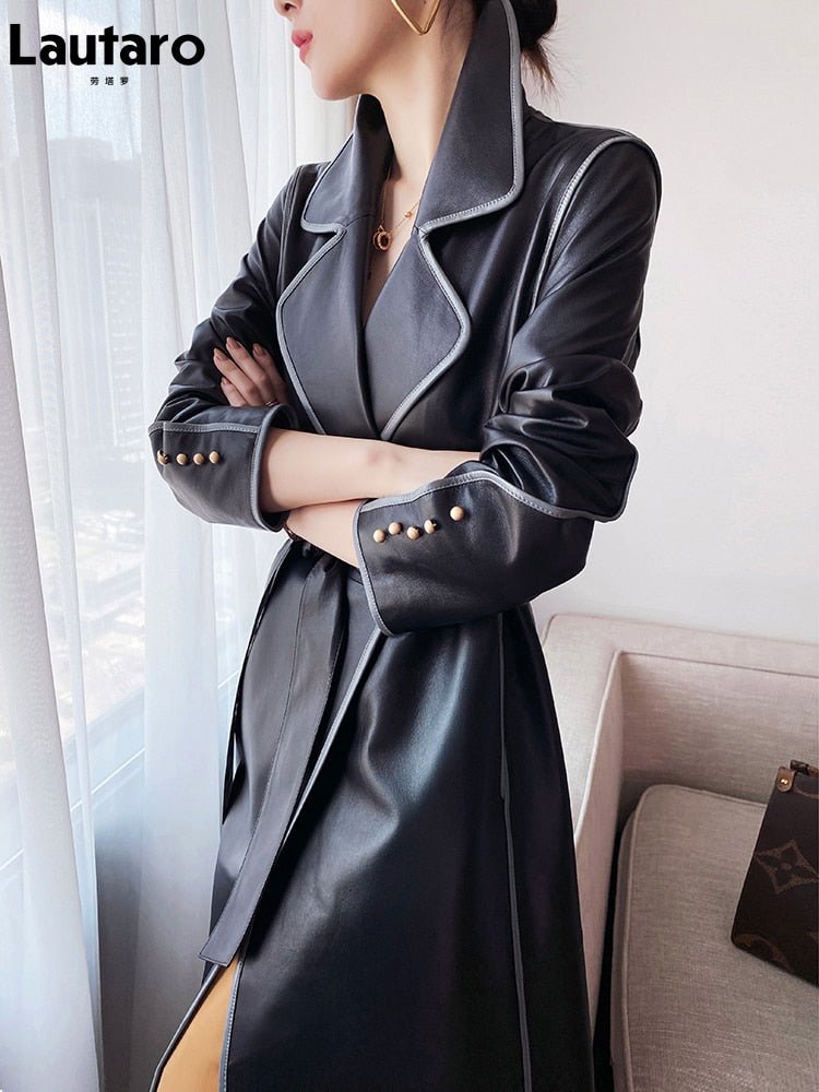 Lautaro Lovely Faux Leather Trench Coat - My She Shop